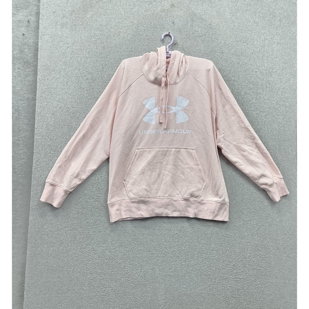 Under Armour Women Hoodie 2X Pink Loose Logo Graphic Print Fleece Pullover